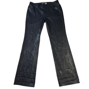 Chico’s coated Black Denim Tonal Snake Print Boot Cut Jeans Size 14 Tall (2.5)